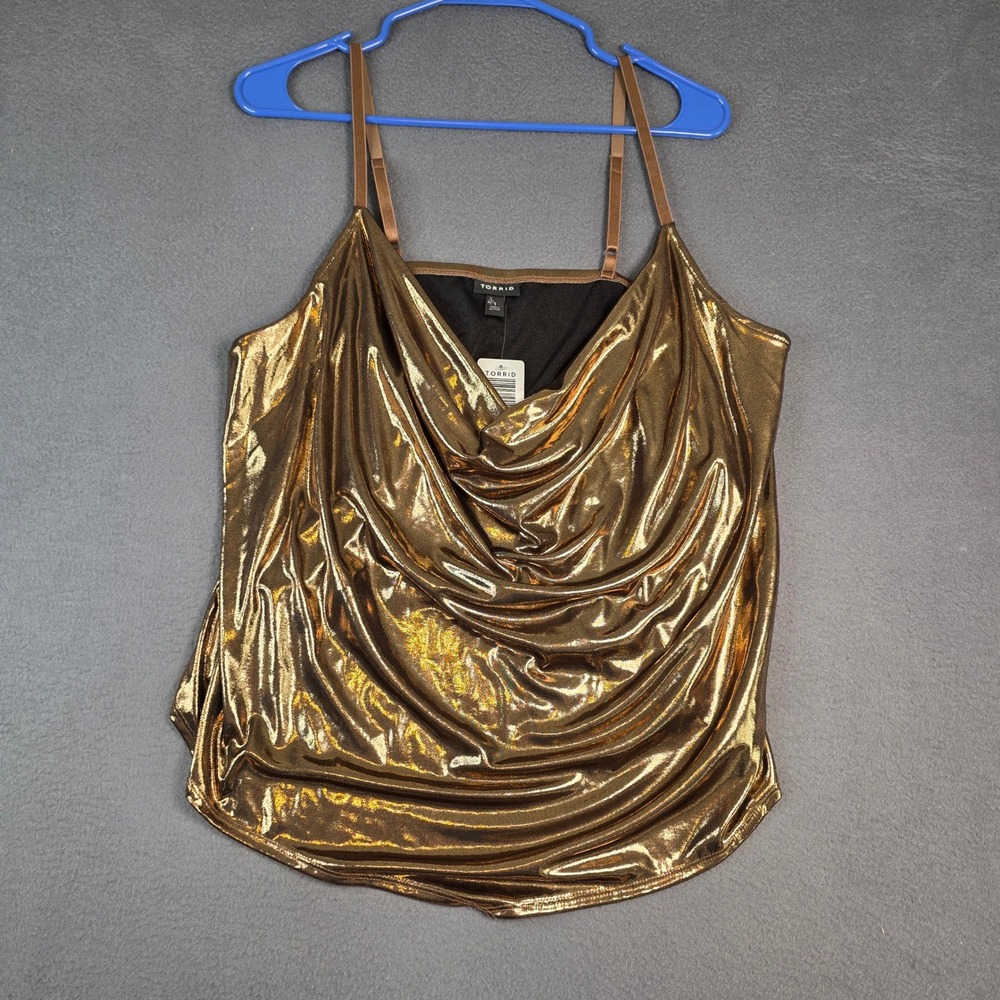 Torrid Liquid Shine Cowl Cami Women 1X Bronze Metallic Sleeveless Drape Neck Top